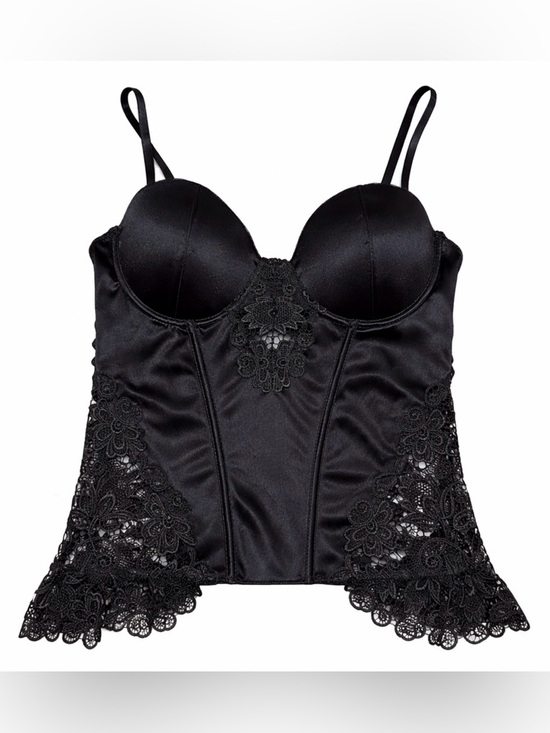 Seven Til Midnight Tops - Seven ’Til Midnight Black Satin Lace Bustier Corset Top Sexy Goth Romantic 1X/2X